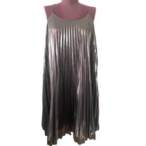 Chico's Metallic Silver Pleated Accordion Tent Trapeze Dress | Size L XL